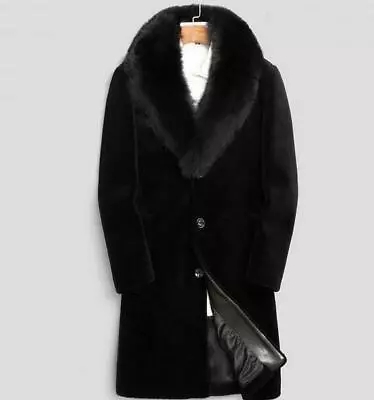 Mens Mink Fur Jacket Winter Coat Lapel Collar Thick Parka Outwear Long Overcoats • $100.59