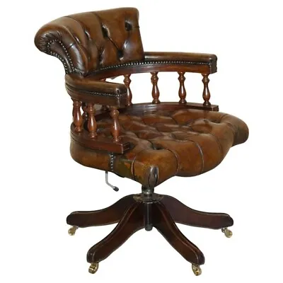 Popular Restored Chesterfield Vintage Brown Leather Directors Captains Chair • £2500