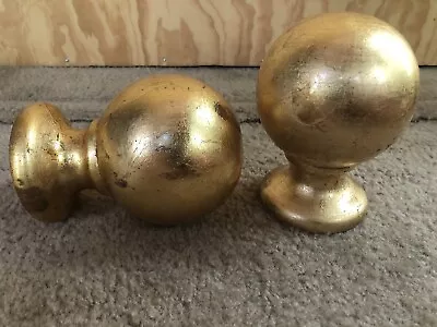 Pair Of Vintage Gold Wood Bed Post Finials Tops Balls Mid Century Modern MCM • $58.99