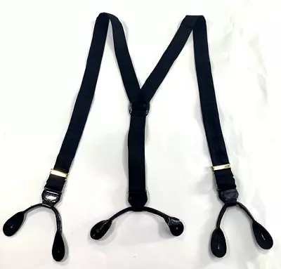 100% SIlk Black W/ Leather Brass Suspenders One Size Fits Most Vintage England • $32.95