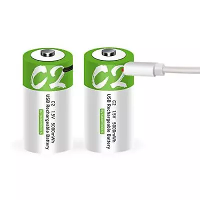 Rechargeable C Batteries 1.5V 5000mWh USB Lithium Ion - Fast Charge 1200 Cycles • $27.76