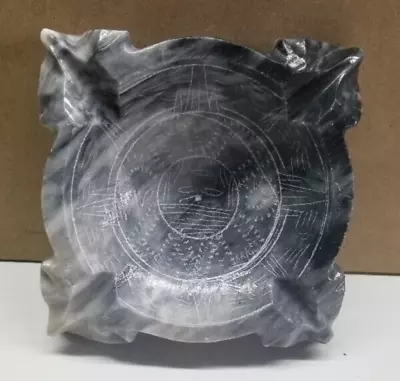 Vintage Hand Carved Black Marble Stone Mayan Aztec Ashtray Grey Black White • $9.99