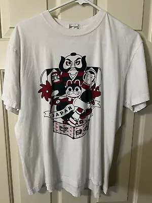 VINTAGE Japan Shine Sushi Cat Warrior Japanese Streetwear White T-Shirt! Large • $20