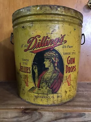 Vintage Dilling's LARGE  Tin CANDY 1900 Award Harp Brand Indianapolis Lady • $49.99