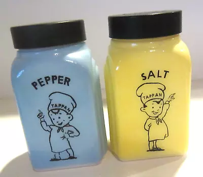 Vintage TAPPAN Chef Blue & Yellow Milk Glass Salt And Pepper Shakers  • $75