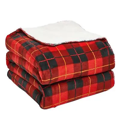 £12.99 • Buy Dreamscene Large Tartan Sherpa Flannel Fleece Throw Over Bed Blanket Check Red