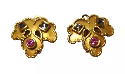 MMA Metropolitan Museum 22k Gold Plated GEMSTONE LEAF 7/8  EARRINGS Clips • $38.25