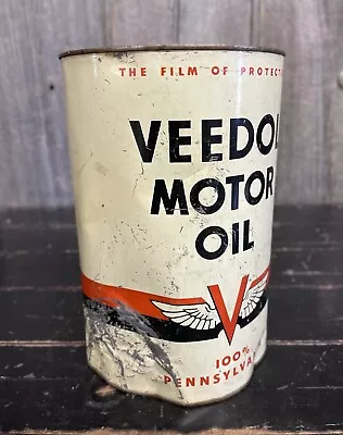 Vintage 5 Qt Veedol Motor Oil Tin Can Gas Station Advertising Rustic No Bottom • $75