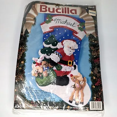 1993 Bucilla  SANTA & RUDOLPH  Felt Christmas Stocking Kit 83013 | Vintage NOS • $32.99