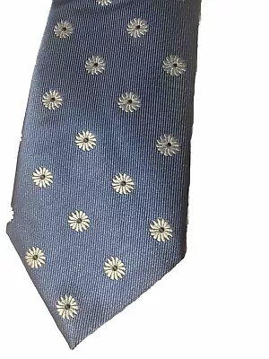 NWT Bugatchi Italian Men Necktie 100% Silk Tie Blue White Daisy’s And Polka Dot • $12.83