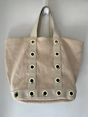 Seed Womens Beige Linen Tote Bag With Gold Grommets Detail • $10