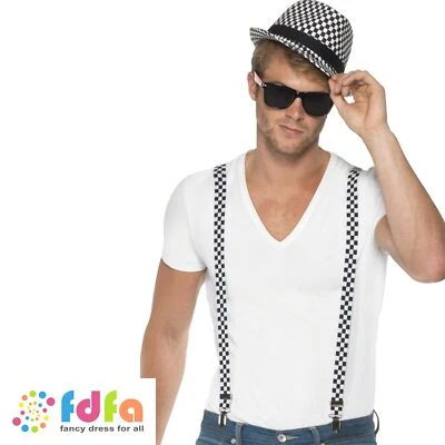 £16.09 • Buy Smiffys 1980s 80's Ska Braces & Hat Mens Fancy Dress New