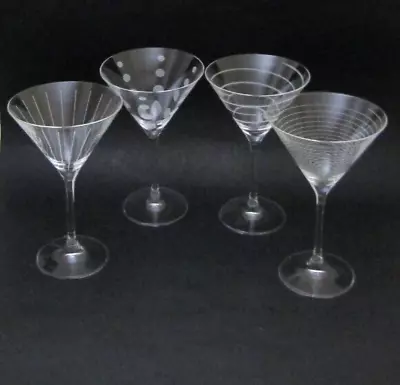 Set 4 Mikasa CHEERS 10 Ounce Martini Glasses Four Patterns Clear • $32