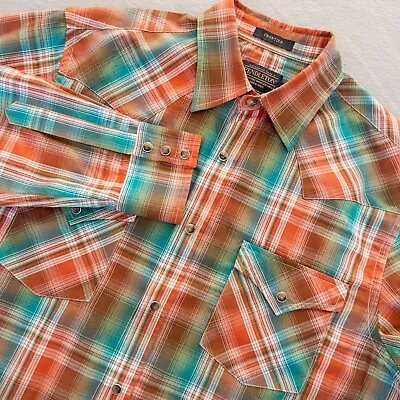 Pendleton Frontier Shirt Mens Medium Pearl Snap Plaid Long Sleeve Western • $17.99