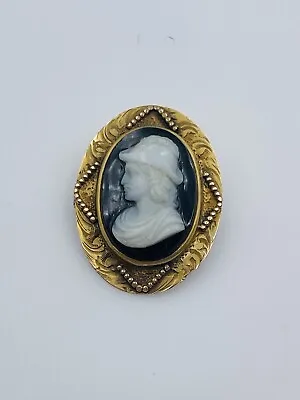 Antique Victorian 14k Yellow Gold Sardonyx Hardstone Cameo Of Man Pin • $499