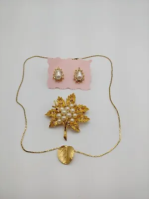 Trifari Crown Faux Pearl Brooch Necklace Roman Earrings Vintage Jewelry Lot • $76.82