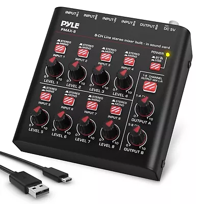 Pyle 8-Channel Wireless BT Streaming Mini Line Mixer W/ USB Audio Interface • $60.99