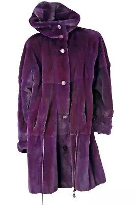 Vintage  Soft Sheared Female Mink Purple  Revillon Hooded Coat Size 40 • $759.99