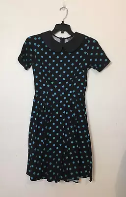 Lady Vintage London Fit & Flare Black Blue Polka Dot Dress 8-10UK 50s Stl Retro • £19.99