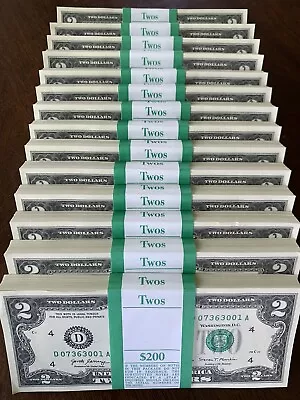 Pack Of (20) NEW $2 Bills Uncirculated Consecutive Serial# Two Dollar CRISP • $62.94