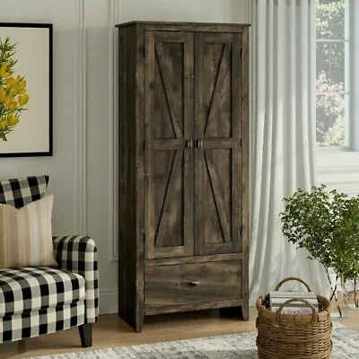 Farmhouse Kitchen Pantry Cabinet Rustic Country Prepper Storage Barn Door Style • $269.95