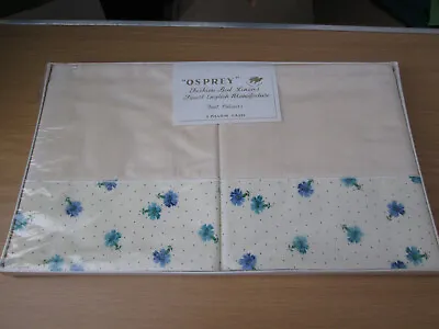 £6.65 • Buy Vintage Pair OSPREY Pillow Cases Boxed Cream With A Blue Pattern Boxed 60s 70s 