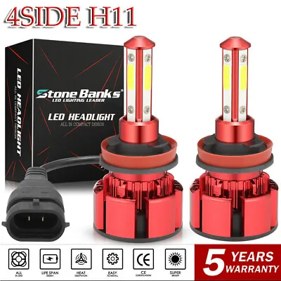 4-Side H11 LED Headlight 2240W 336000LM Kit Low Beam Bulbs High Power 6000K Pair • $10.99