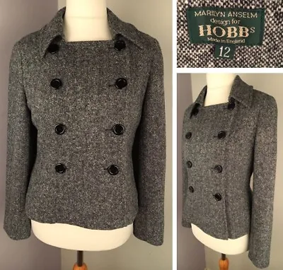 Marilyn Anselm Hobbs Black 80% Wool Tweed Double Breasted Jacket UK 12 - Spring • £27.99