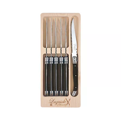 6pc Laguiole Silhouette Stainless Steel Steak Knife Set W/ Wooden Box Black • $59