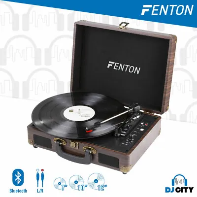 Fenton RP115B Record Player With BT And Vinyl Briefcase (Brown Wood) • $89