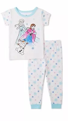 Disney Frozen Toddler Girls 2 Pc Short Sleeve Snug Fit Pajama Set White Size 2T • $10