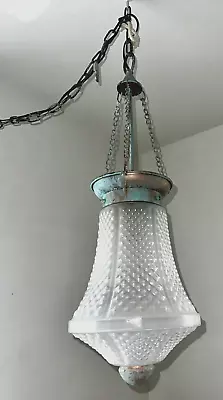 Mid Century Foyer Hall Chandelier Light Fixture Diamond / Bubble Textured Shade • $125