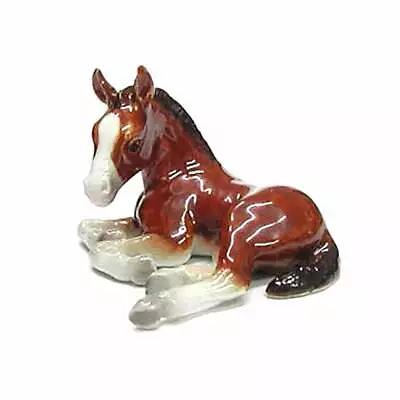 Northern Rose Horse - Clydesdale Foal Laying Down - Miniature Porcelain Figurine • $14.99
