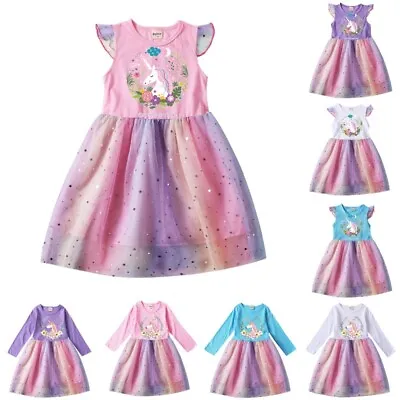 $19.26 • Buy Unicorn Horse Dress Kids Girls Rainbow Mesh Party Pleated Tutu Skirt Gift AU