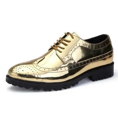 Mens Carved Faux Leather Party Low Top Business Leisure Pointed Toe Shoes 38-47 • £39.59