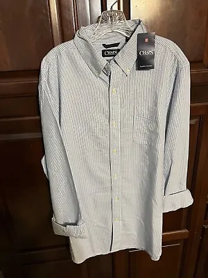 NEW CHAPS CLASSIC OXFORD Men's X- Large Striped White & Blue Button Down Shirt • $13