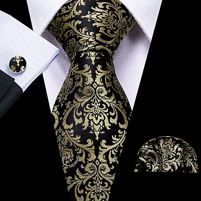 Men's Tie Silk Classic Wedding Necktie And Pocket Square Cufflinks Set Paisley • £11.99