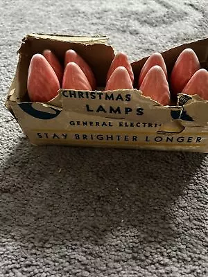 Vtg GENERAL ELECTRIC Christmas Tree LAMPS Original Box Of Ten Orange Bulbs • $22