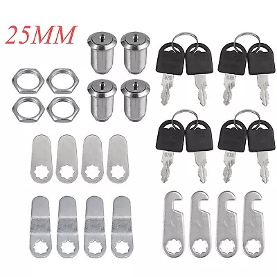 4Pcs 25mm Cam Lock Door Barrel Drawer Cabinet Mail Box Locker Cupboard W/ 8 Keys • £8.85