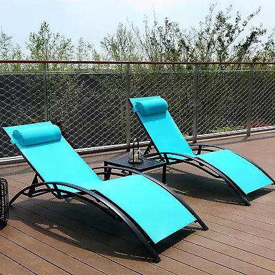 Patio Chaise Lounge Chair Set Of 3Aluminum Outdoor Lounge Chair With HeadrestS • $368.63