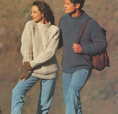 0481 His & Hers Sweater 28-44  Aran Vintage Knitting Pattern Reprint • £3.49