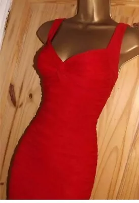 Jane Norman Red Textured Stretchy Bandage Bodycon Mini Party Dress Size 8 10 • £47.99