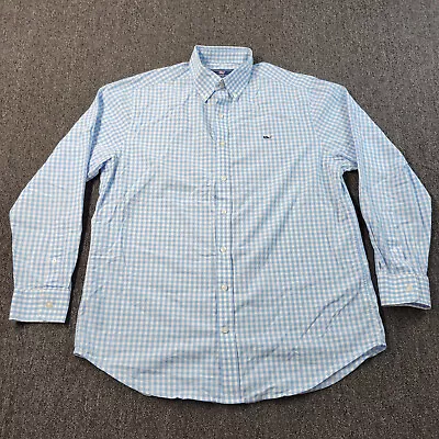 Vineyard Vines Whale Shirt Mens L Blue White Gingham Check Long Sleeve Slim Fit • $19.99