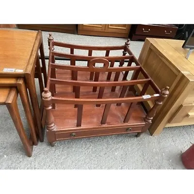 Canterbury Magazine Rack With Drawer Mahogany Antique Reproduction 22x22  X 16h • £29.99