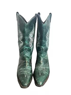 Stages West Womens Western Boots 7M Green Leather Cross Cowboy Snip Toe • $59.99