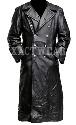 £152.96 • Buy Men's German Classic Ww2 Military Officer Uniform Black Leather Trench Coat