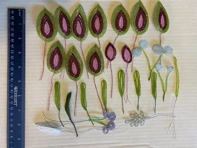 Vintage French Glass Seed Beaded FLOWERS Leaves Stems Components 25 Pcs Lot 4 • $26.99