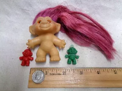 Vintage UNMARKED No Brand TROLL Doll 1970s MAGENTA Hair & BONUS Charms • $21.95