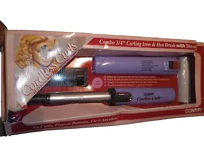 New Vtg 1993 Conair Cordless Curls Combo 3/4  Curling Iron Hot Brush W/ STEAM  • $89