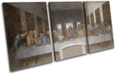 Leonardo Da Vinci Last Supper Vintage TREBLE CANVAS WALL ART Picture Print • £31.99